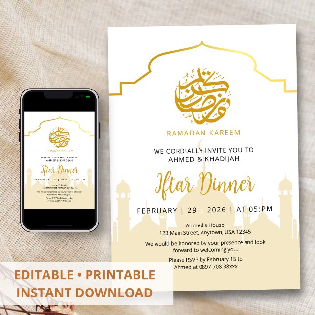 Convites Golden Silhouette Mosque Ramadan Iftar Invitation (Criador carregado)