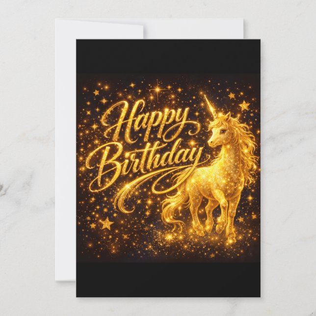 Convites Golden Stardust Birthday — Fantasy Unicorn  (Frente)