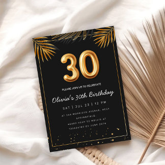 Convites Golden Tropical Palm Leaves 30th Birthday