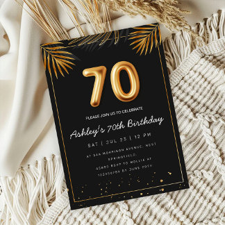 Convites Golden Tropical Palm Leaves 70th Birthday