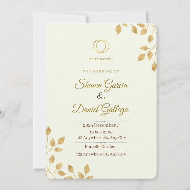 Convites golden wedding invitastion tamplet (Frente)