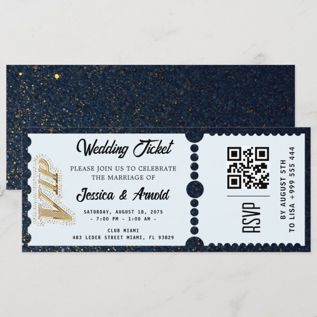 Convites Golden wedding Party Ticket Invitation (Frente/Verso)