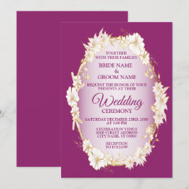Convites Golden White Floral Pink Geometric Rustic Wedding
