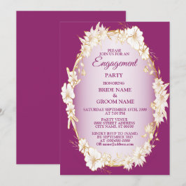Convites Golden White Floral Pink Rustic Engagement Party 