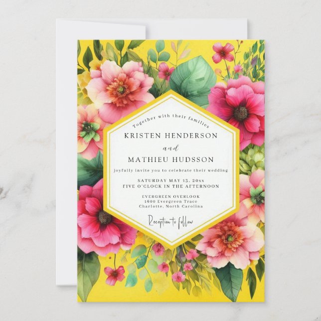 Convites Golden Yellow Vibrant Bloom Wedding (Frente)