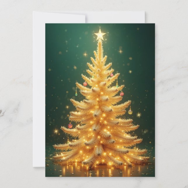 Convites Goldener Weihnachtsbaum mit Ornamenten (Frente)