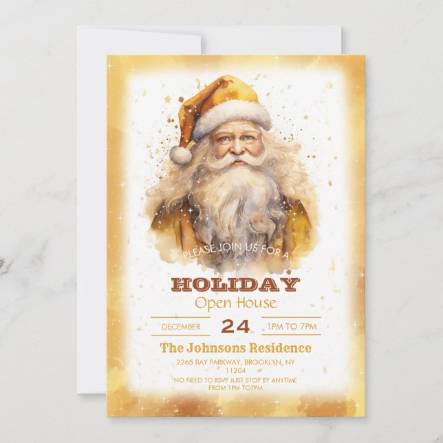 Convites GoldenSanta Claus Watercolor (Frente)