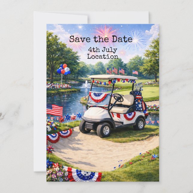 Convites Golf  4th July Independence Day with Barbecue (Frente)