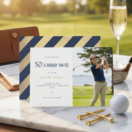 Convites Golf 50º Aniversário Par-Tee Elegante Azul Marinho
