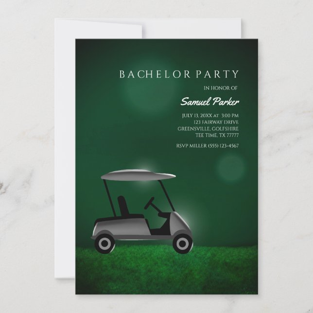 Convites Golf Bachelor Party Green - Carrinho de golfe - Jo (Frente)