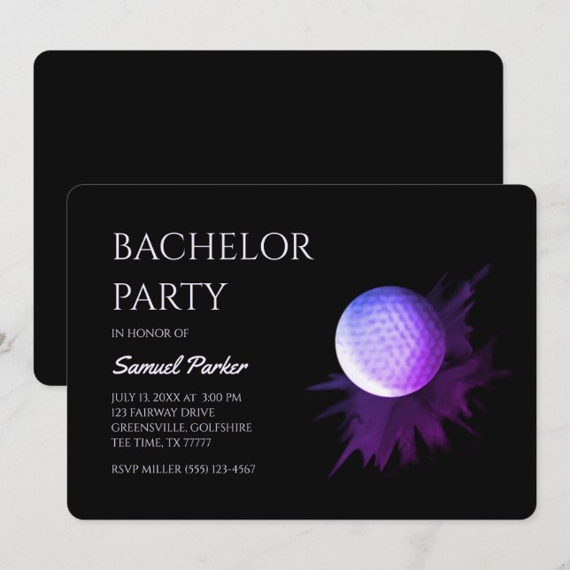 Convites Golf Bachelor Party - Mínimo Clássico de Golfe (Frente/Verso)