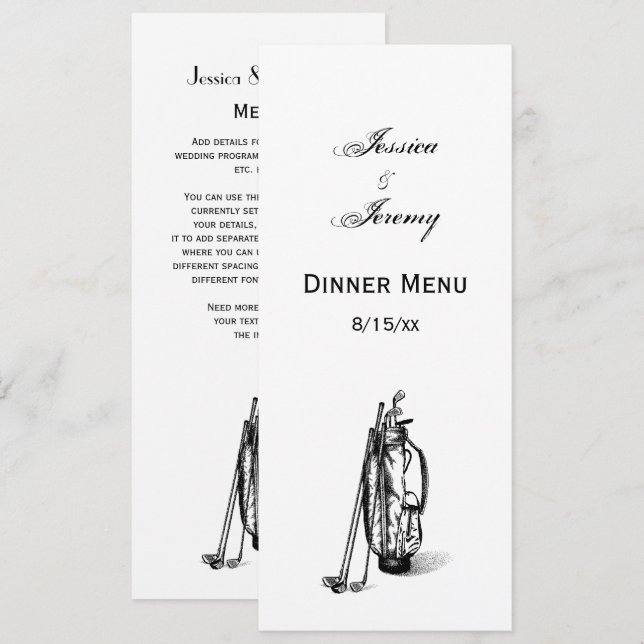 Convites Golf Bag Golf Clusters Negros (Frente/Verso)