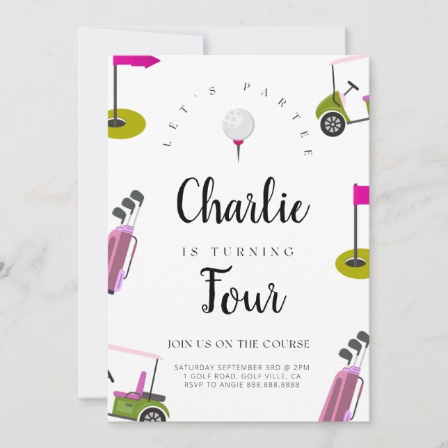 Convites Golf Birthday Par Tee Birthday Invitation Girls (Frente)