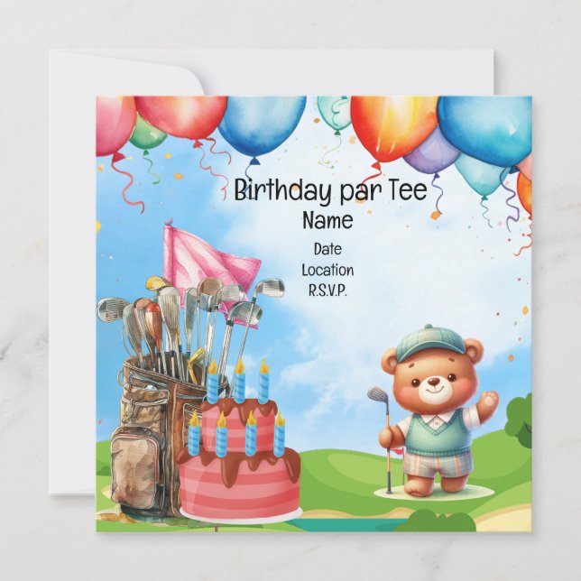 Convites Golf Birthday para festa de golfe infantil (Frente)