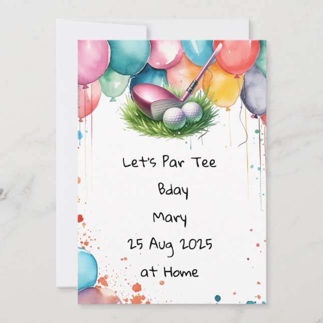 Convites Golf Birthday Pink temático para Lady Golfer (Frente)