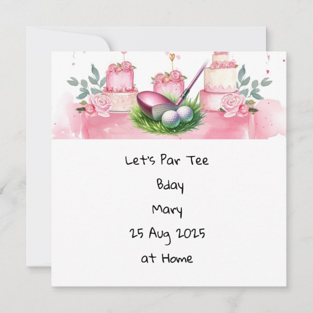 Convites Golf Birthday Pink temático para Lady Golfer (Frente)