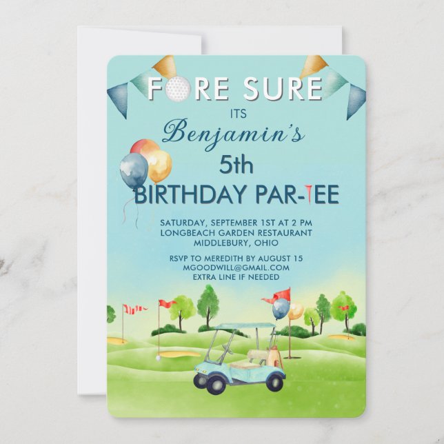 Convites Golf Boy 5th Birthday Par-Tee   (Frente)