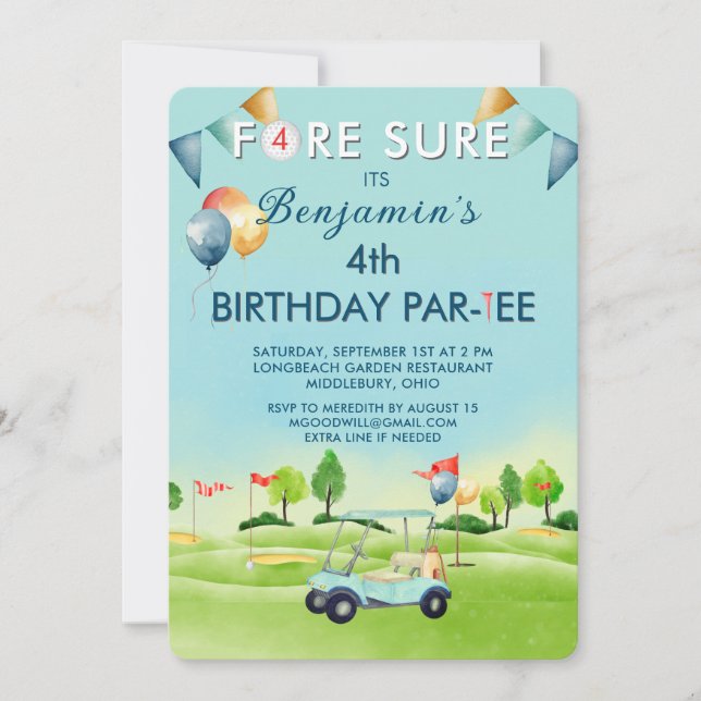 Convites Golf Boy Fourth 4th Birthday Par-Tee   (Frente)