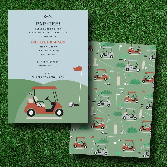 Convites Golf Carrinhos Tema Moderno de Golfe Aniversário (Golf Carts Modern Golfer Golf Theme Birthday Invitation)