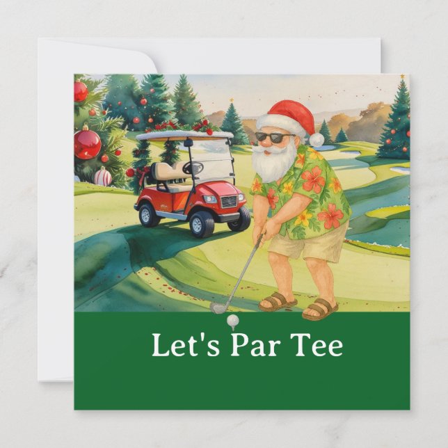Convites Golf Christmas Let's Par tee with Papais noeis gol (Frente)