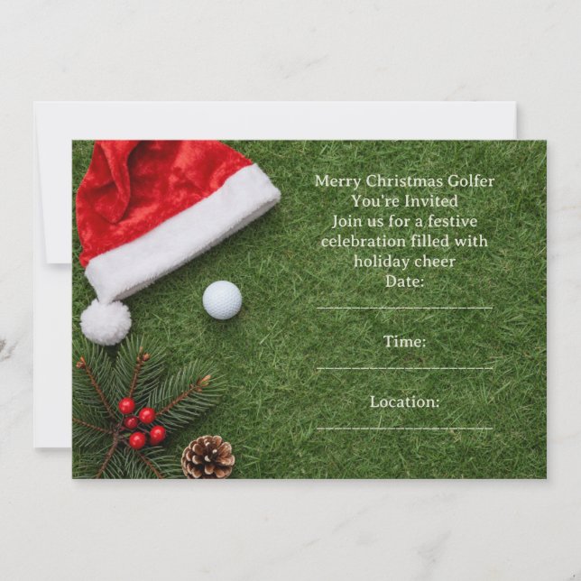 Convites Golf Christmas with Santa hat on green  (Frente)