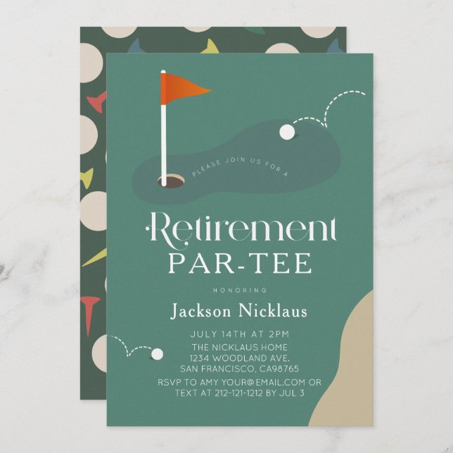 Convites Golf Course Fairway Flag Retirement Par-Tee (Frente/Verso)