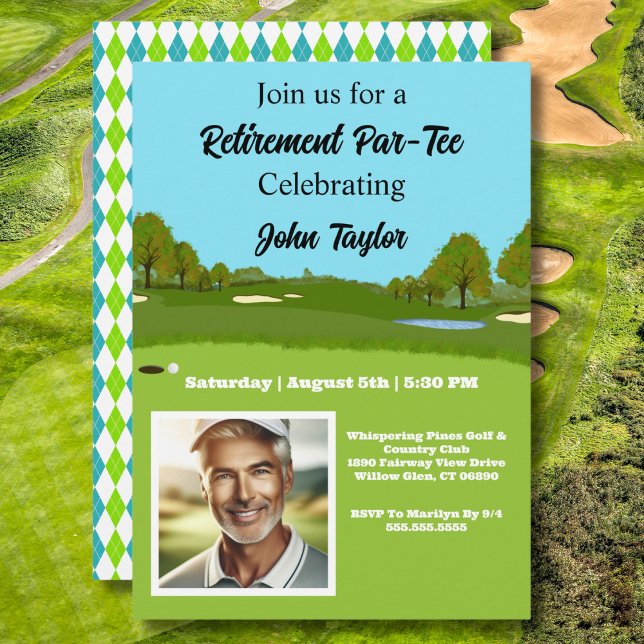Convites Golf Course Retirement Party Invitation with Photo (Criador carregado)