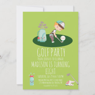 Convites Golf de Meninos Festa de Aniversário Fofo Verde
