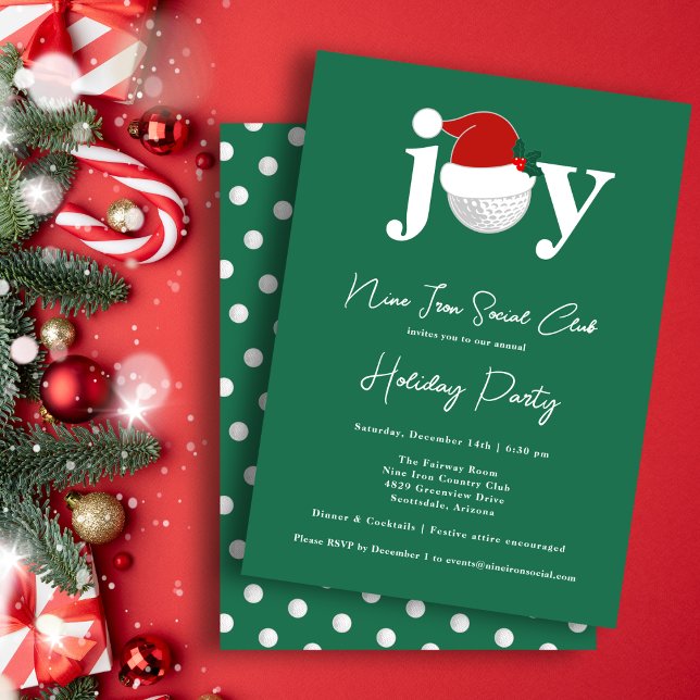 Convites Golf Festive Holiday Party Joy Typography Green (A modern invite for your holiday gathering 🎄
Personalize for your club, family, or business)