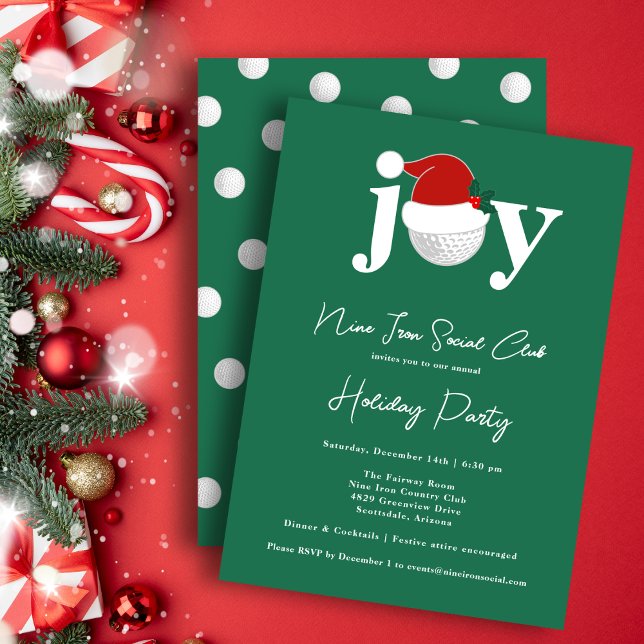 Convites Golf Festive Holiday Party Joy Typography Green (A modern invite for your holiday gathering 🎄
Personalize for your club, family, or business.)