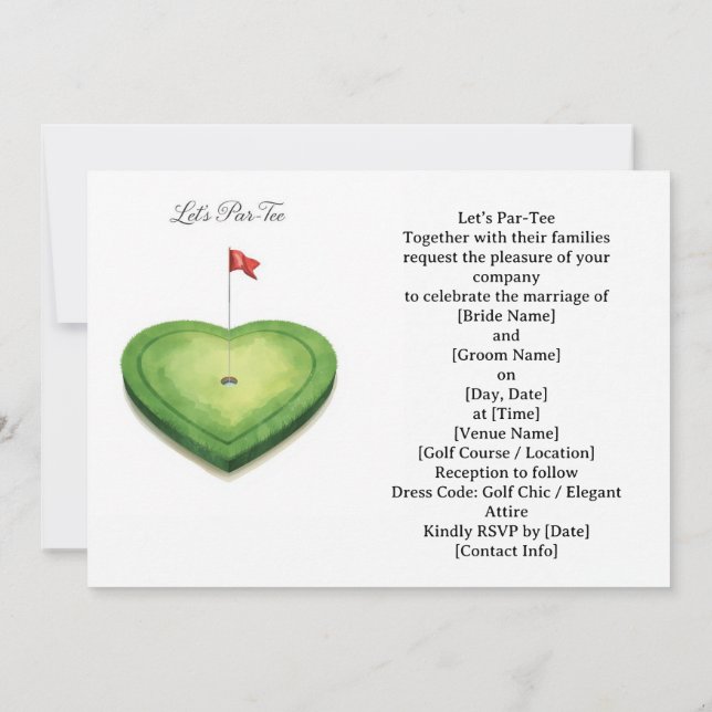 Convites Golf golf flag on heart shape for wedding (Verso)