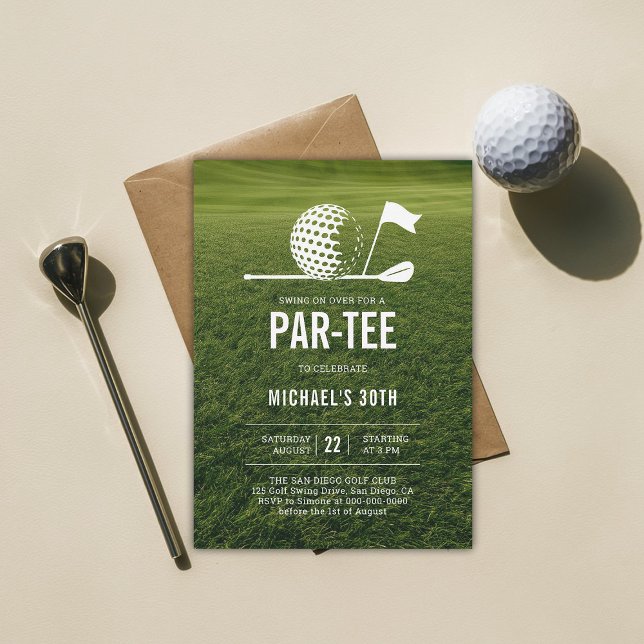 Convites Golf Golfer Golfing Minimalist Men aniversário de  (men 30th birthday invitation golf golfer golfing theme elegant modern classy minimalist)
