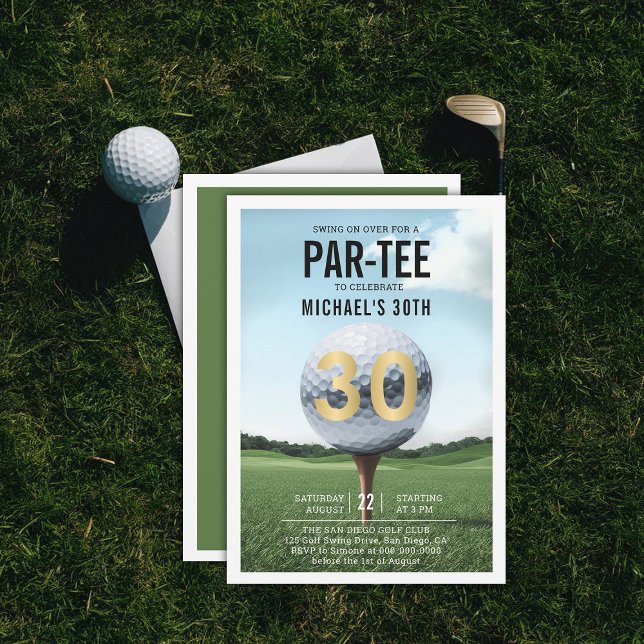 Convites Golf Golfer Golfing Modern Men aniversário de 30 a (men 30th birthday invitation golf golfer golfing theme elegant modern classy stylish)