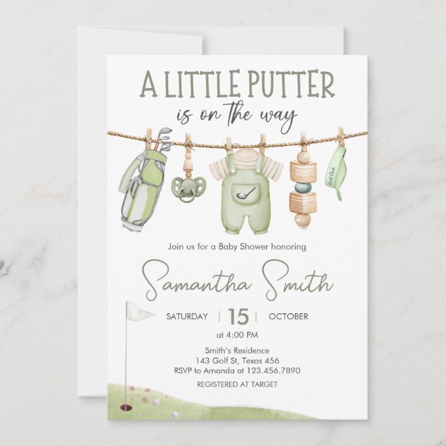 Convites Golf Little Putter Baby Shower (Frente)