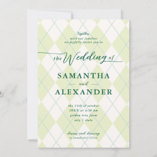 Convites Golf Modern Argyle Elegante Casamento Monograma Cr