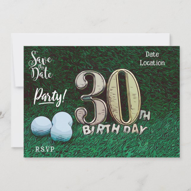 Convites Golf Par Tee aniversário de 30 anos para golfista (Frente)