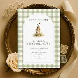 Convites Golf Par-Tee Sage Green Gingham 1st Birthday