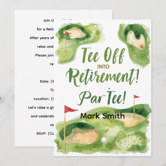 Convites GOLF RETIREMENT Tee off ParTee for golfer (Frente/Verso)