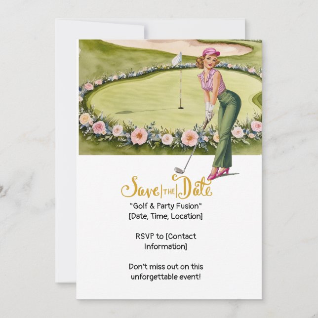 Convites Golf Retro Golfe Chic: Golfe feminino no Verde (Frente)