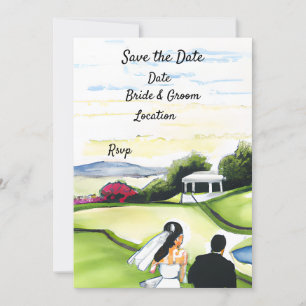 Convites Golf Salve a data Casamento Invitação Watercolor
