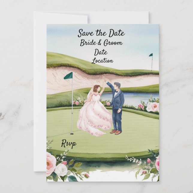 Convites Golf Salve a data Casamento Invitação Watercolor (Frente)