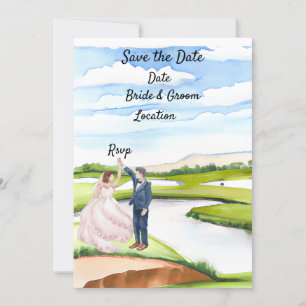 Convites Golf Salve a data Casamento Invitação Watercolor
