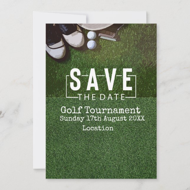 Convites Golf Salve a data Golf Tournament em verde (Frente)