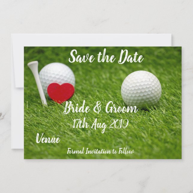 Convites Golf Salve a data para o casamento com amor e bola (Frente)