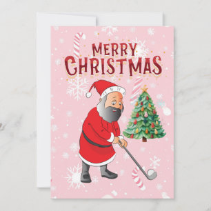 Convites Golf Santa Claus joga fundo rosa