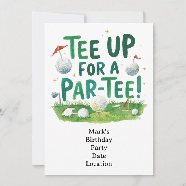 Convites Golf tee up for Par Tee Golfer Party  (Frente)