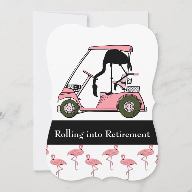 Convites Golf Theme Retirement Party Golf Carrinho Flamingo (Frente)