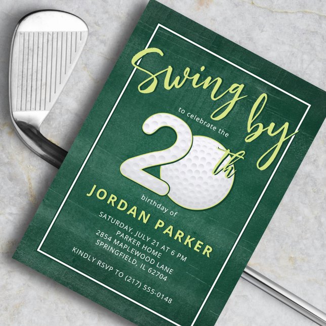 Convites Golf Theme Swing By 20th Birthday Stylish Green (Criador carregado)