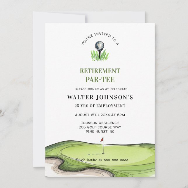 Convites Golf Themed retirement PAR- TEE  (Frente)