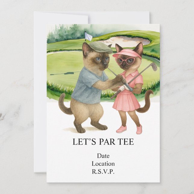 Convites Golf Vamos Par tee para amantes de gatos  (Frente)